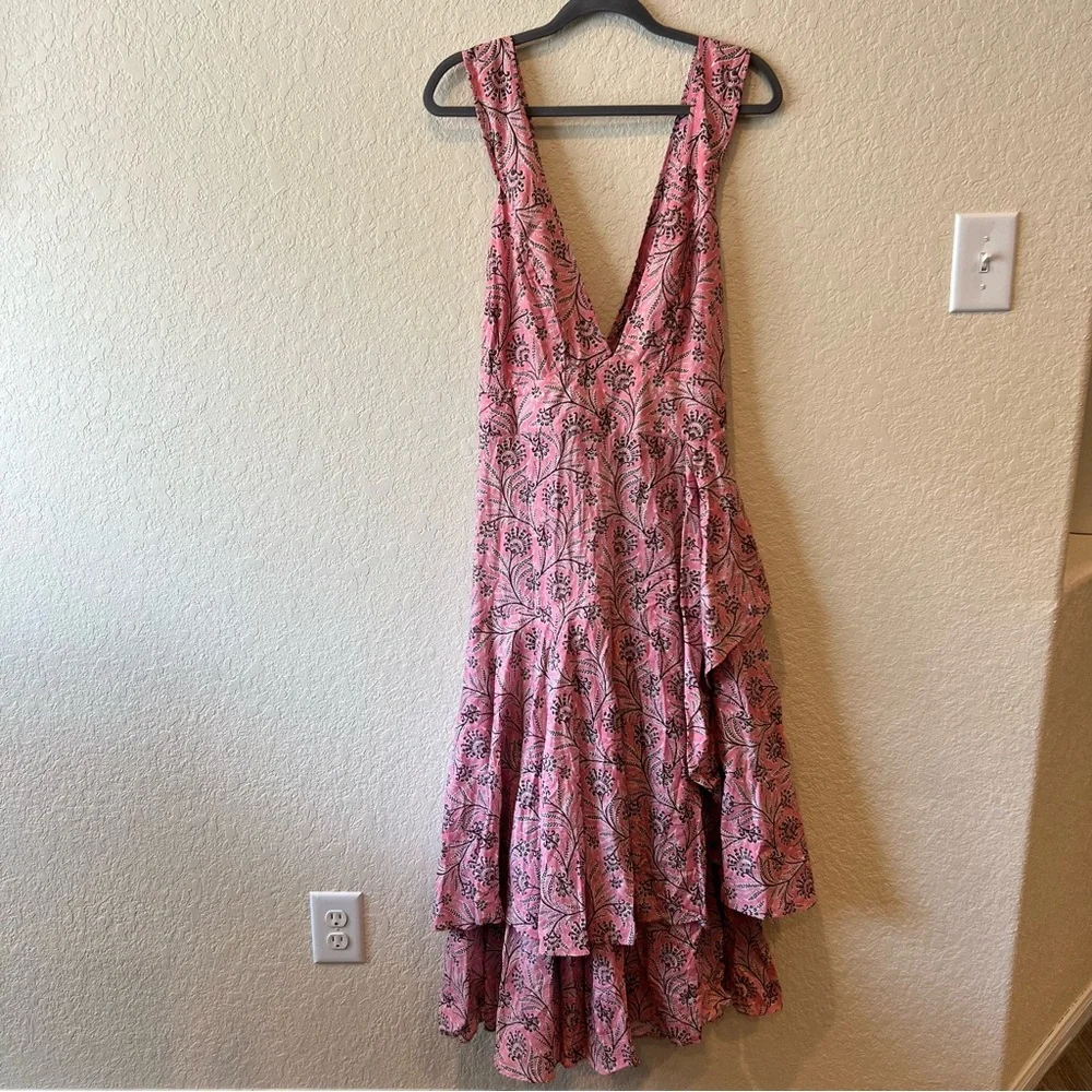 J. Crew Collection cross back tiered ruffle hem midi dress in Ratti coral vines